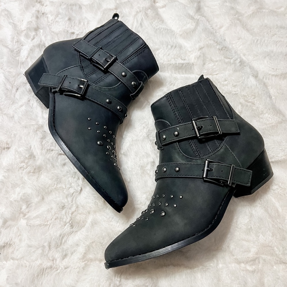 Rustic Black Studded Booty Heels - Size 7